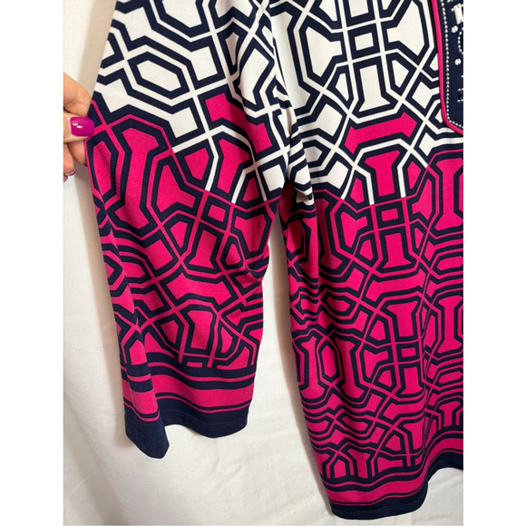 Women’s Geometric Print Beaded Tunic Large JM Collectibles Workwear Resort Style - Picture 4 of 5